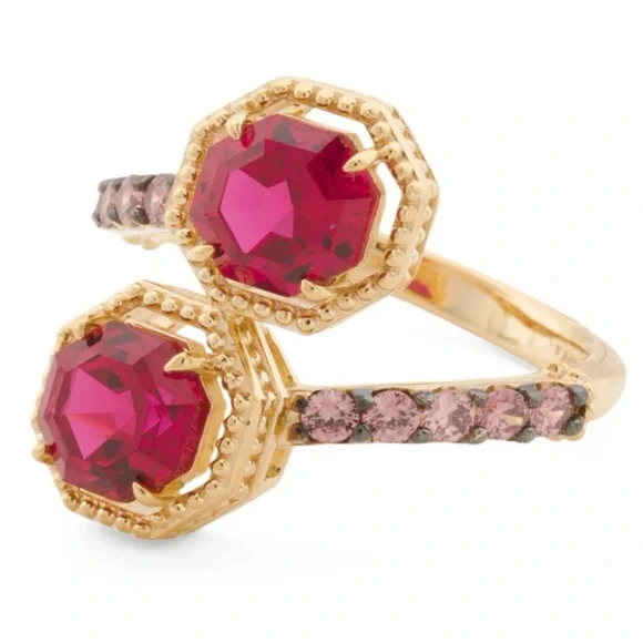 NWT Judith Ripka 14K Gold Clad Casablanca Ruby & Rhodolite Bypass Ring - size 6 - Picture 10 of 12
